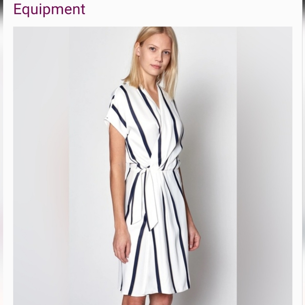 NWOT Equipment Women's Black and White Striped Leonce Wrap Dress Sz L